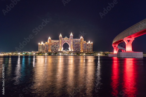 Photography Night view of the Luxurious Atlantis Hotel in Palm Jumeirah taken at the blue ho