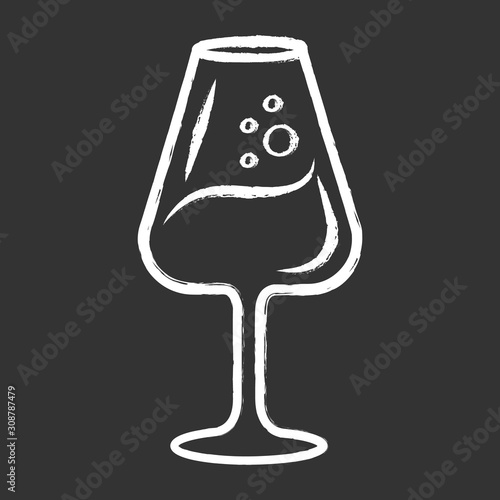 Dessert wine glass chalk icon. Alcohol beverage with bubbles. Sweet aperitif drink. Party cocktail. Port wineglass. Tableware, glassware. Bar, restaurant. Isolated vector chalkboard illustration
