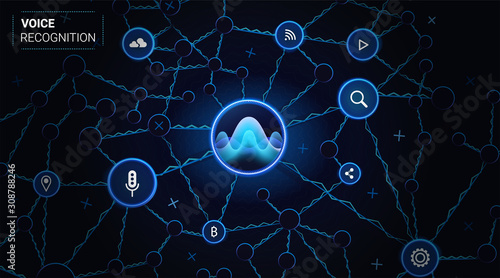 Voice recognition Technology. Personal assistant Concept Background. Smart Digital System. Voice Recognition Background. Soundwave intelligent technologies. Artificial Intelligence Technology. Vector
