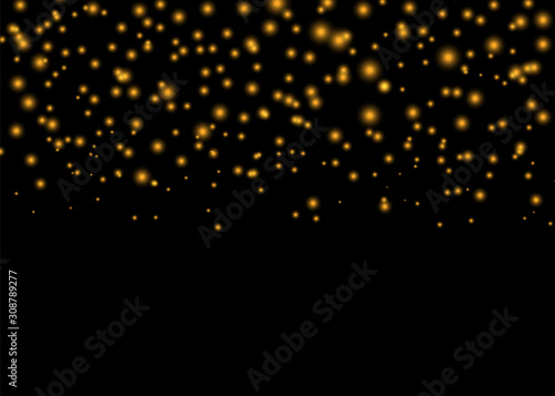Falling gold blurred glow round the point. Vector illustration of Christmas, new year, template. Ability to overlay isolated background.