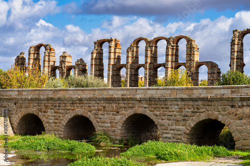 The Acueducto de los Milagros, Miraculous Aqueduct in Merida, Extremadura, Spain photo