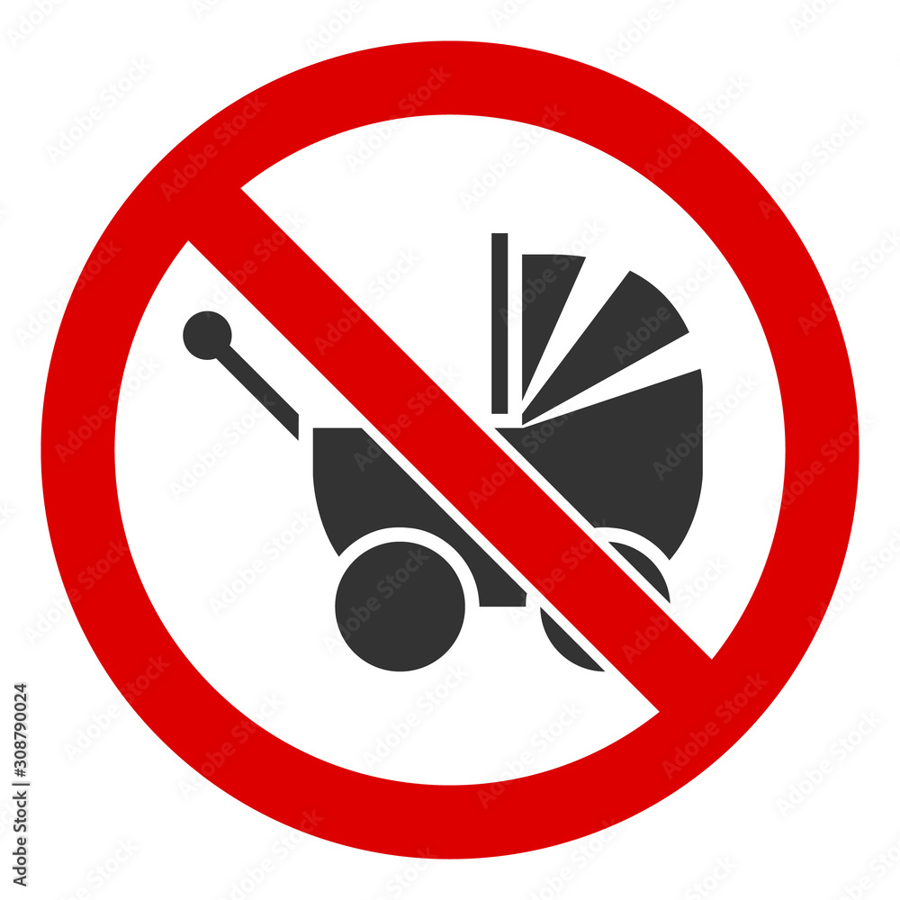No baby carriage vector icon. Flat No baby carriage symbol is isolated on a white background. No baby carriage vector icon. Flat No baby carriage symbol is isolated on a white background.