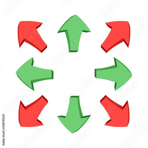 3D direction arrows, cartoon. Vector design element. The object on an isolated background.