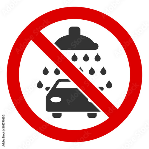 No car washing vector icon. Flat No car washing symbol is isolated on a white background.