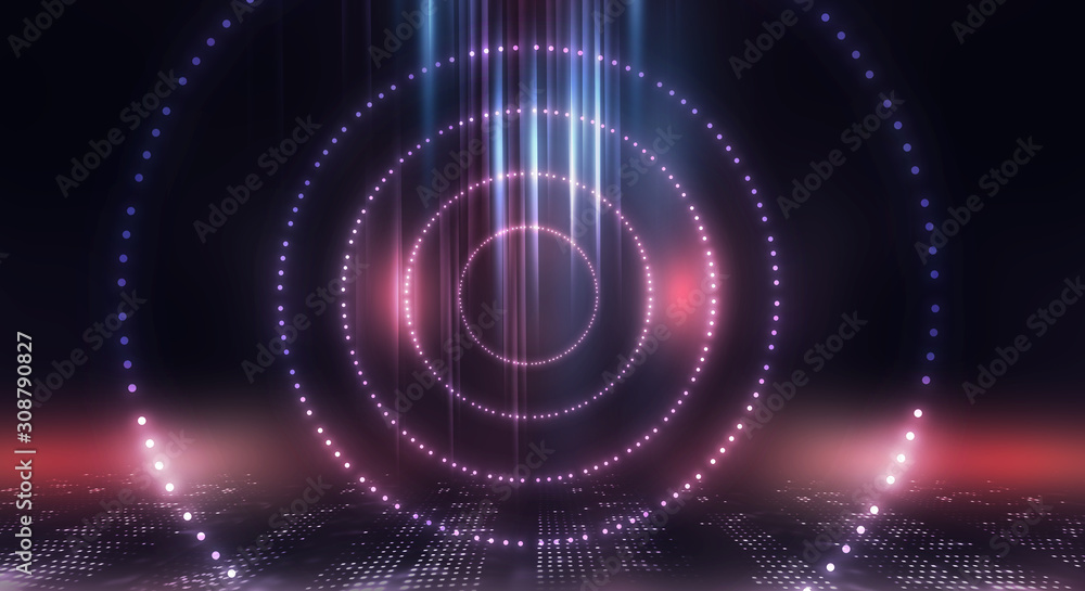 Futuristic abstract neon background, geometric shapes. Abstract light, rays and lines. Empty night scene. Futuristic abstract neon background, geometric shapes. Abstract light, rays and lines. Empty night scene.