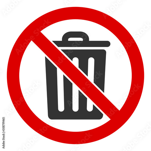 No dustbin vector icon. Flat No dustbin symbol is isolated on a white background.