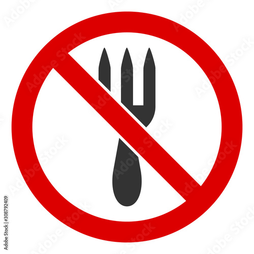 No fork vector icon. Flat No fork pictogram is isolated on a white background.