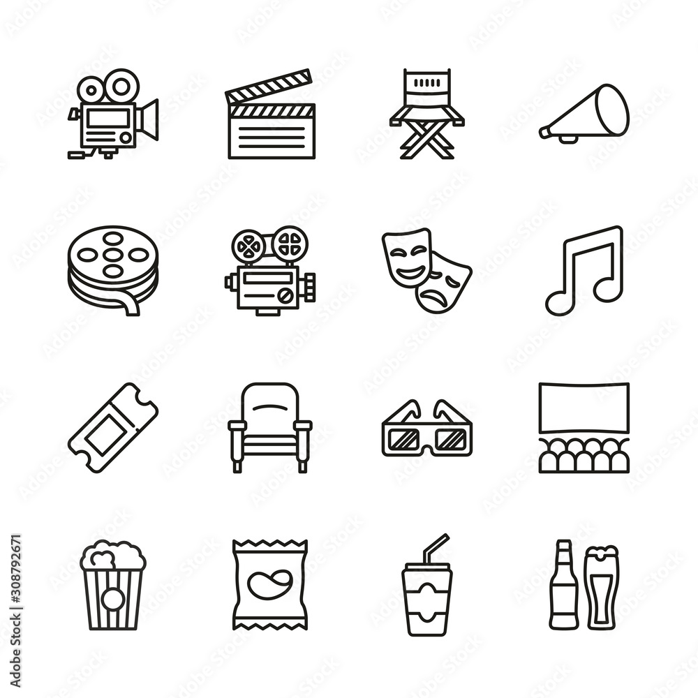 Movie Icons Thin Line Set Movie Icons Thin Line Set