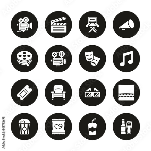 Movie Icons White On Black Circle Set