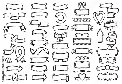 Retro graphic line ribbons and elements set