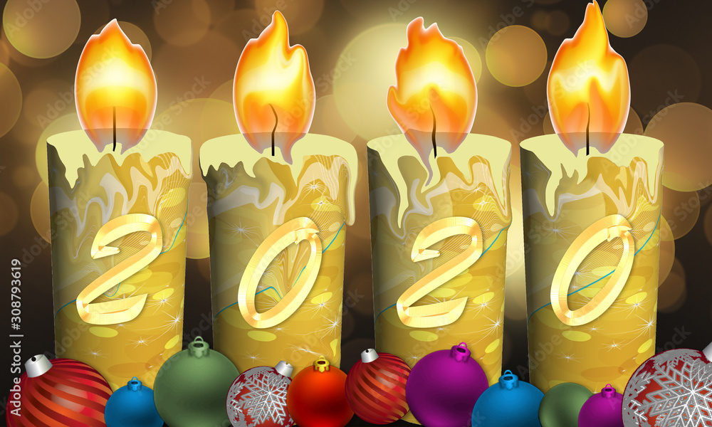 Ilustración que representa el nuevo año sobre unas velas Navideñas. Stock  Illustration | Adobe Stock