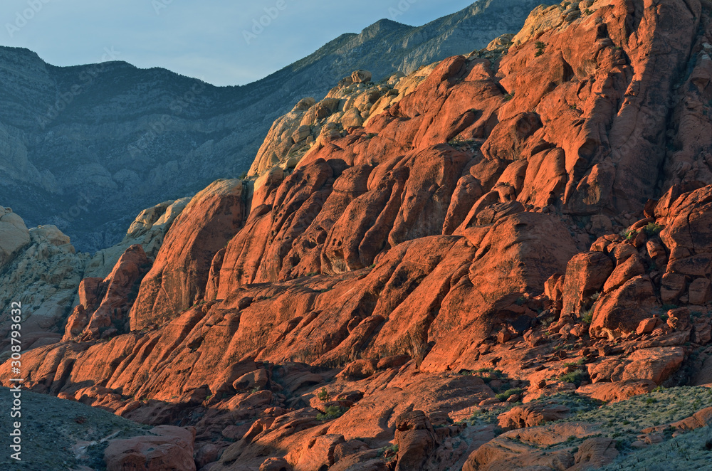 Rocky desert landscape at sunset, Red Rock Canyon National Recreation Area, Las, Vegas, Nevada, USA 
