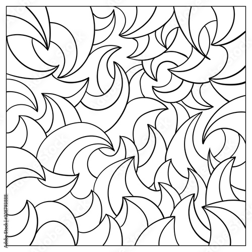 Decorative waves in frame on white isolated background. Series for coloring book pages.