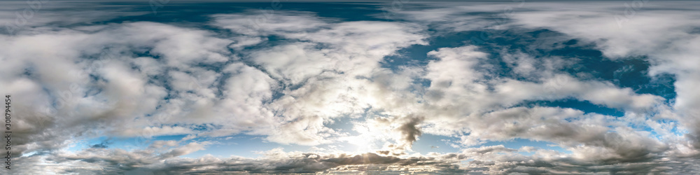 Fototapeta premium blue sky with beautiful cumulus clouds. Seamless hdri panorama 360 degrees angle view with zenith for use in 3d graphics or game development as sky dome or edit drone shot
