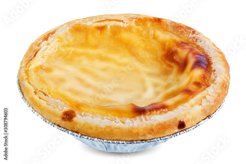 Portuguese custard pies, Pastel de Nata or Pastel de Belem on a white isolated b Poster Mural XXL