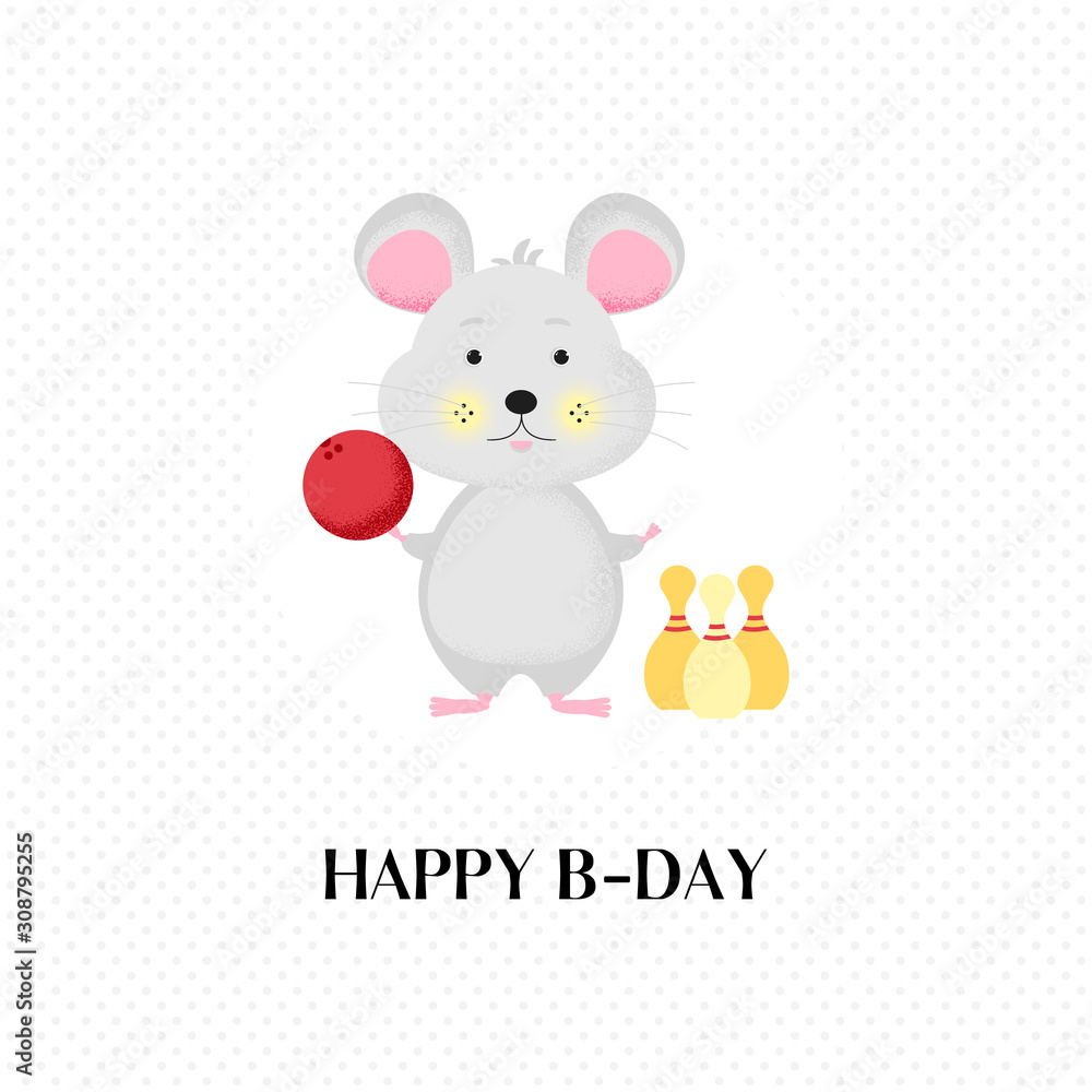 cute cartoon Mouse playing bowling cute cartoon Mouse playing bowling