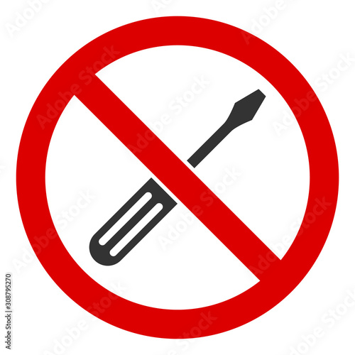 No screwdriver tuning vector icon. Flat No screwdriver tuning symbol is isolated on a white background.