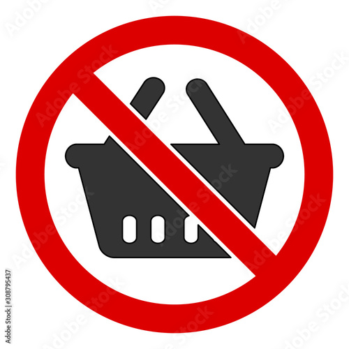 No shopping basket vector icon. Flat No shopping basket symbol is isolated on a white background.