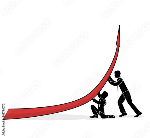 businessmen raise the arrow. team work to achieve the goal. way to success. vector illustration.