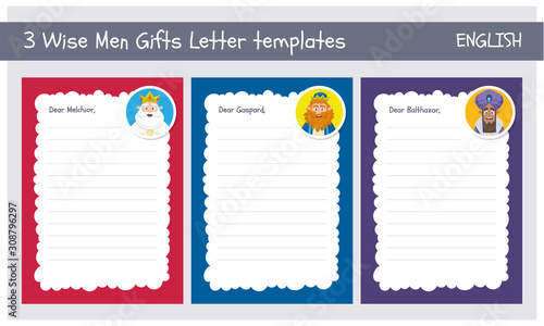 Three wise men letter template collection. English.