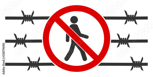 No trespassing fence vector icon. Flat No trespassing fence pictogram is isolated on a white background.