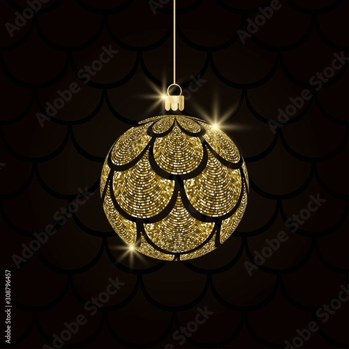 Christmas ball with glitter mermaid scales vector illustration