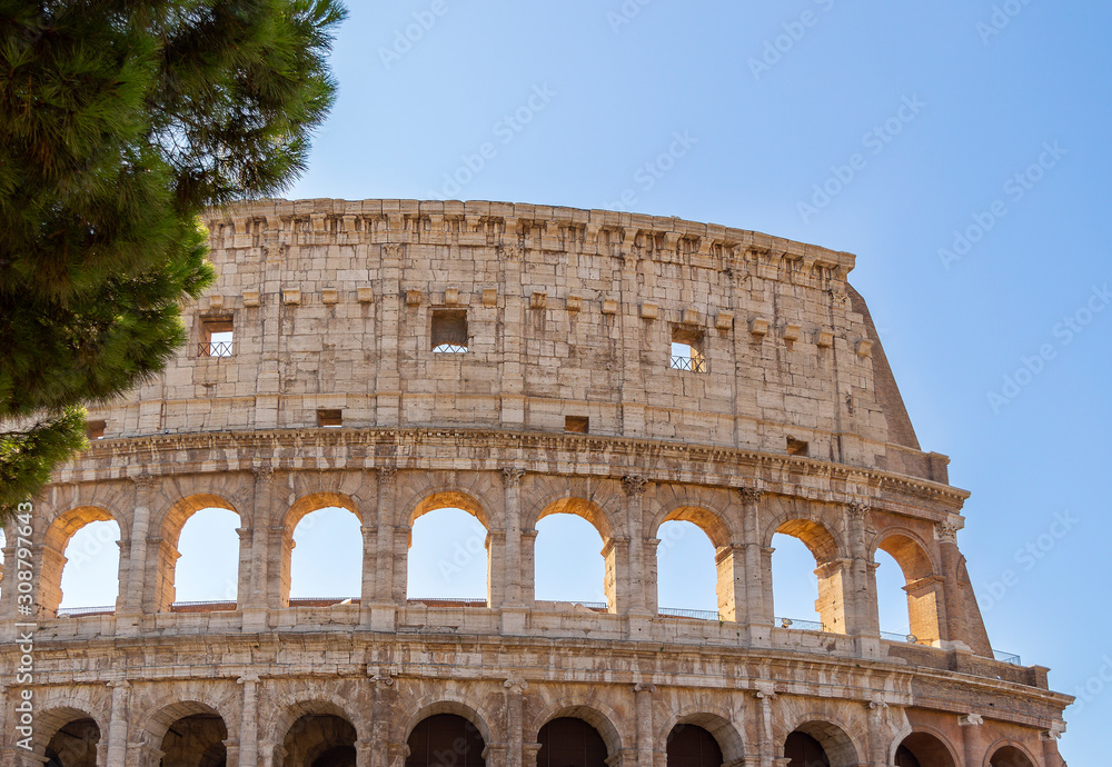 Part of the Flavian Amphitheatre known as the Coliseum. it is one of the main tourist attractions of the city of Rome and is visited by many tour