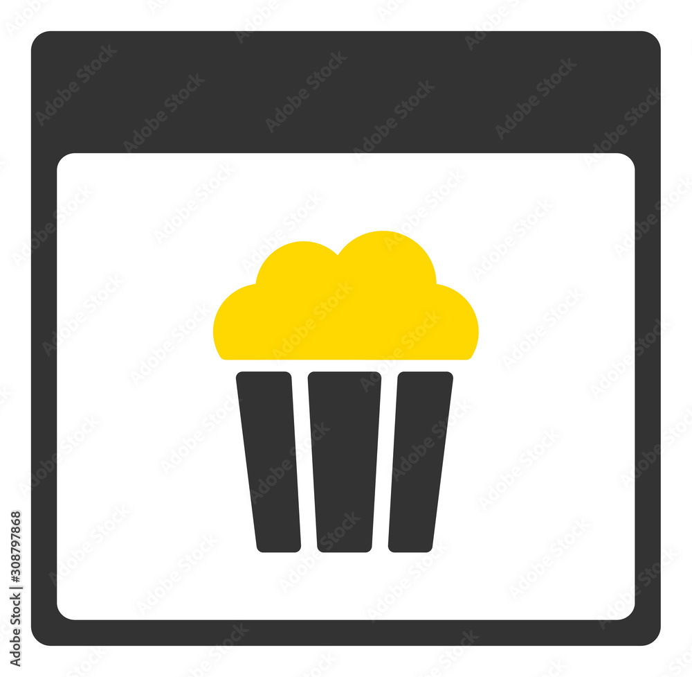 Popcorn calendar page vector icon. Flat Popcorn calendar page pictogram is isolated on a white background. Popcorn calendar page vector icon. Flat Popcorn calendar page pictogram is isolated on a white background.
