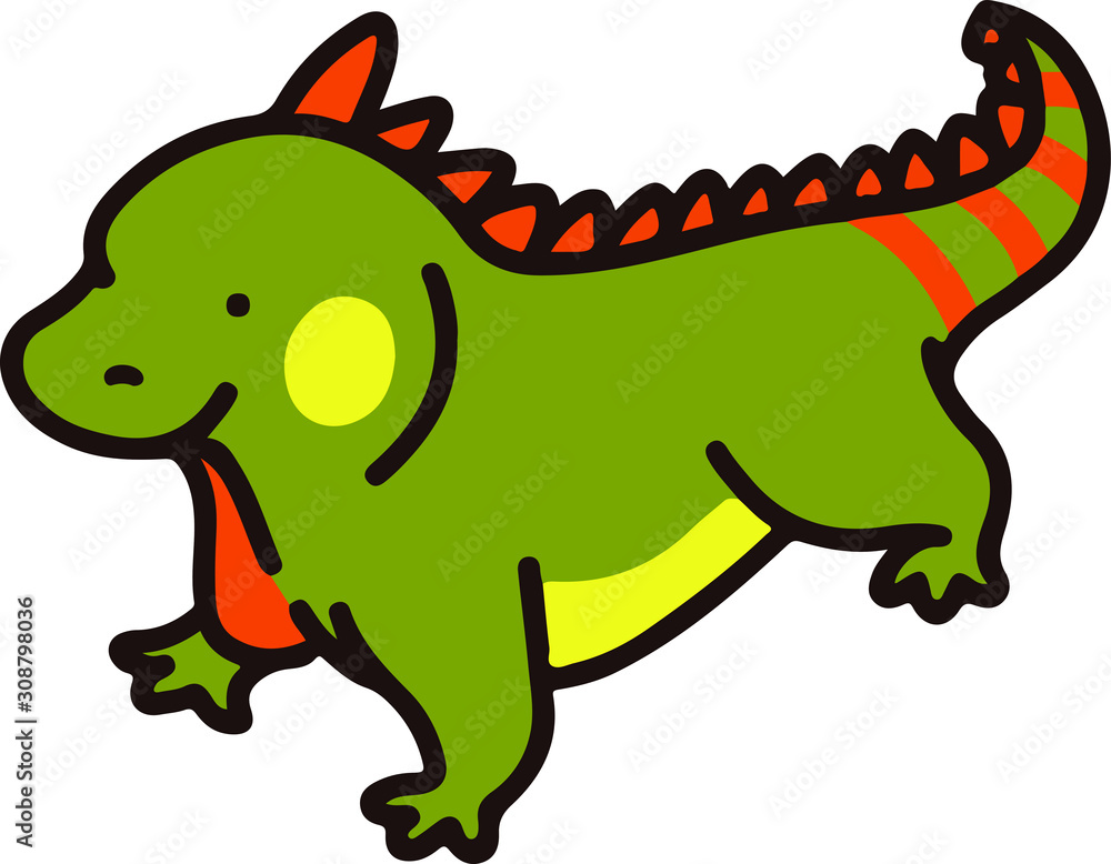 Fototapeta premium Outlined green and orange iguana