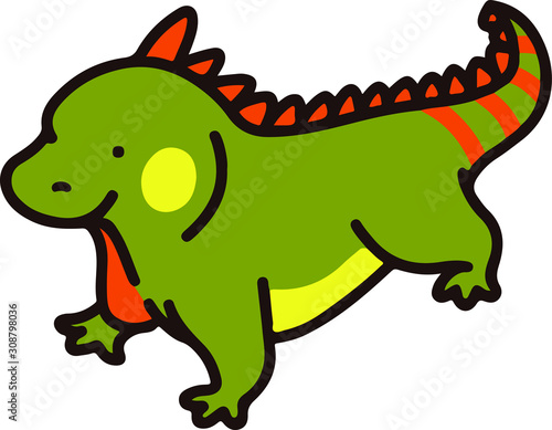 Outlined green and orange iguana