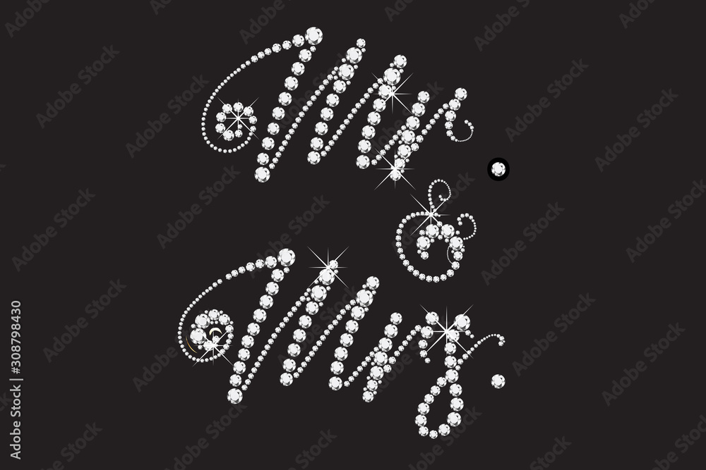 Mr. and Mrs. diamonds wedding card design lettering text vector image Mr. and Mrs. diamonds wedding card design lettering text vector image