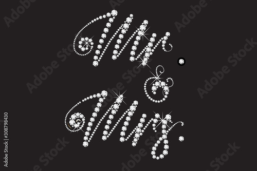 Mr. and Mrs. diamonds wedding card design lettering text vector image