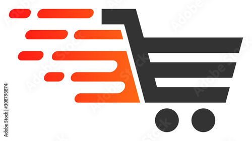 Rush shopping cart vector icon. Flat Rush shopping cart symbol is isolated on a white background.