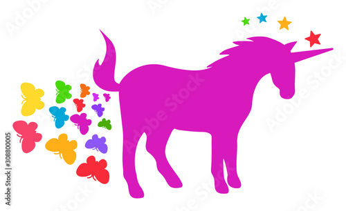 Unicorn farting butterflies vector icon. Flat Unicorn farting butterflies symbol is isolated on a white background.