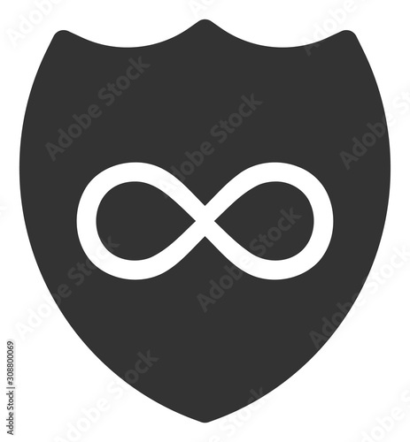 Unlimited shield vector icon. Flat Unlimited shield symbol is isolated on a white background.