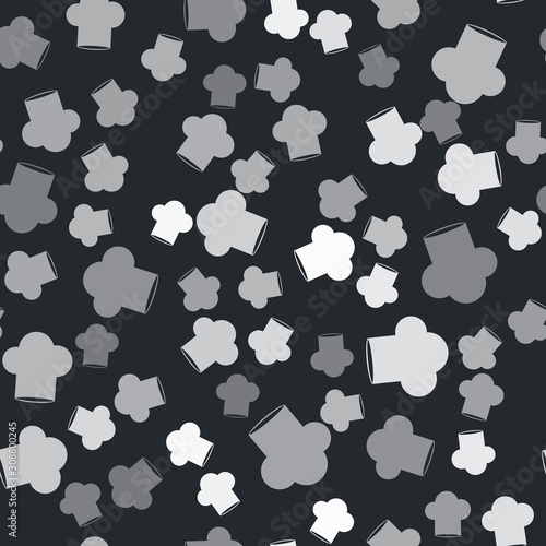 Grey Chef hat icon isolated seamless pattern on black background. Cooking symbol. Cooks hat. Vector Illustration