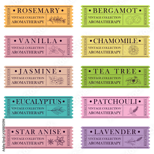 Aromatherapy. Set of vintage labels. Natural banners.