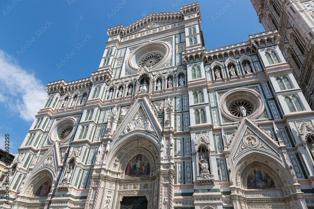 Facade of the Cathedral of Saint Mary of the Flower in Florence in Italy