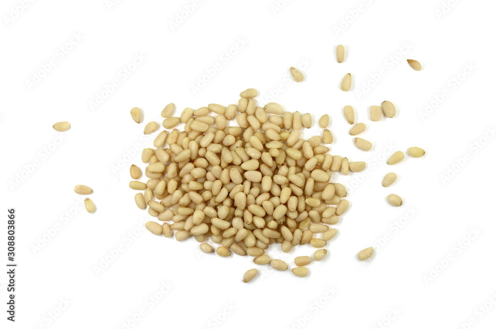 peeled pine nuts isolated on a white background peeled pine nuts isolated on a white background