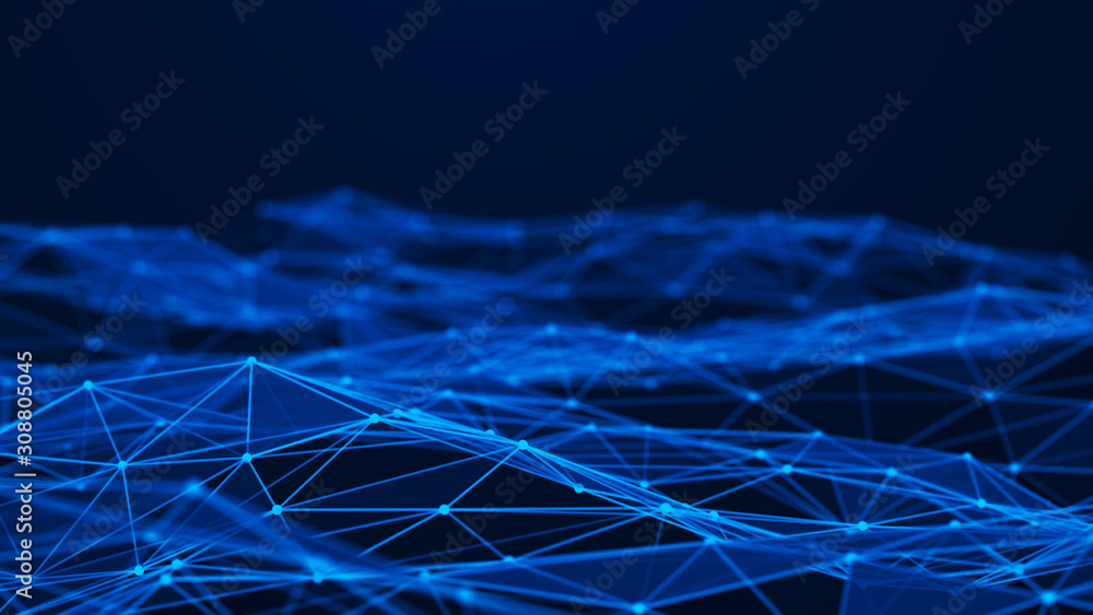 Obraz premium Abstract polygonal space. Connection dots and lines structure. Digital background. Triangular business wallpaper. 3d