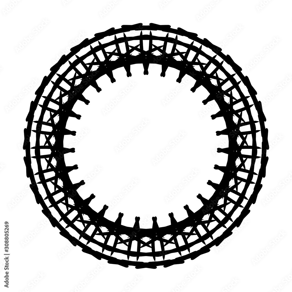 Fototapeta premium Rounded frame simple black white stamp put text decor vintage theme simple single. Part Art web sign lace icon style copy space blank empty card label badge Kite rays oval wave curl shape swirl lines