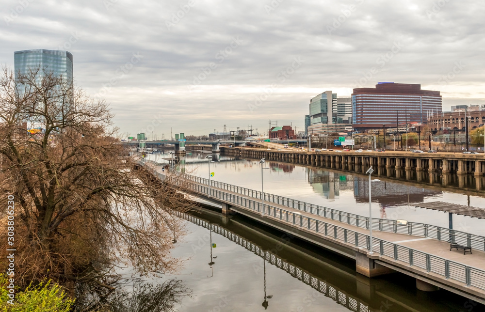 Schuylkill Banks Boardwalk with South Street Bridge on the distance in Philadelphia, Pennsylvania. Schuylkill Banks Boardwalk with South Street Bridge on the distance in Philadelphia, Pennsylvania.