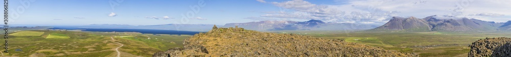 Panoramic picture over open landscape in northern Iceland