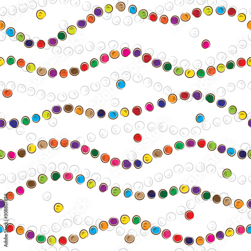 Multicolored beads seamless pattern. Festive background. Kids background
