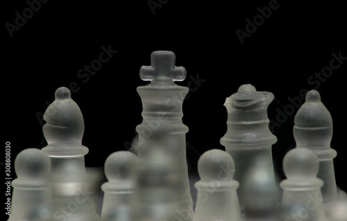 glass chess pieces close up