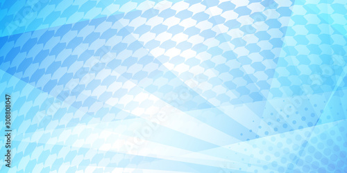 Abstract tiled background of dots and rays, in light blue colors
