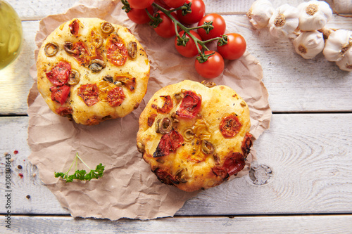 Traditional italian appetizer close up - Focaccia