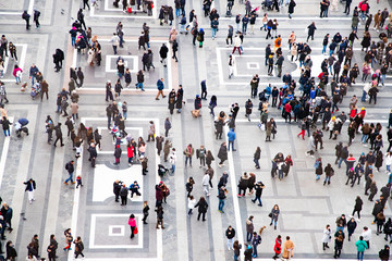 top view of crowd of people on a square