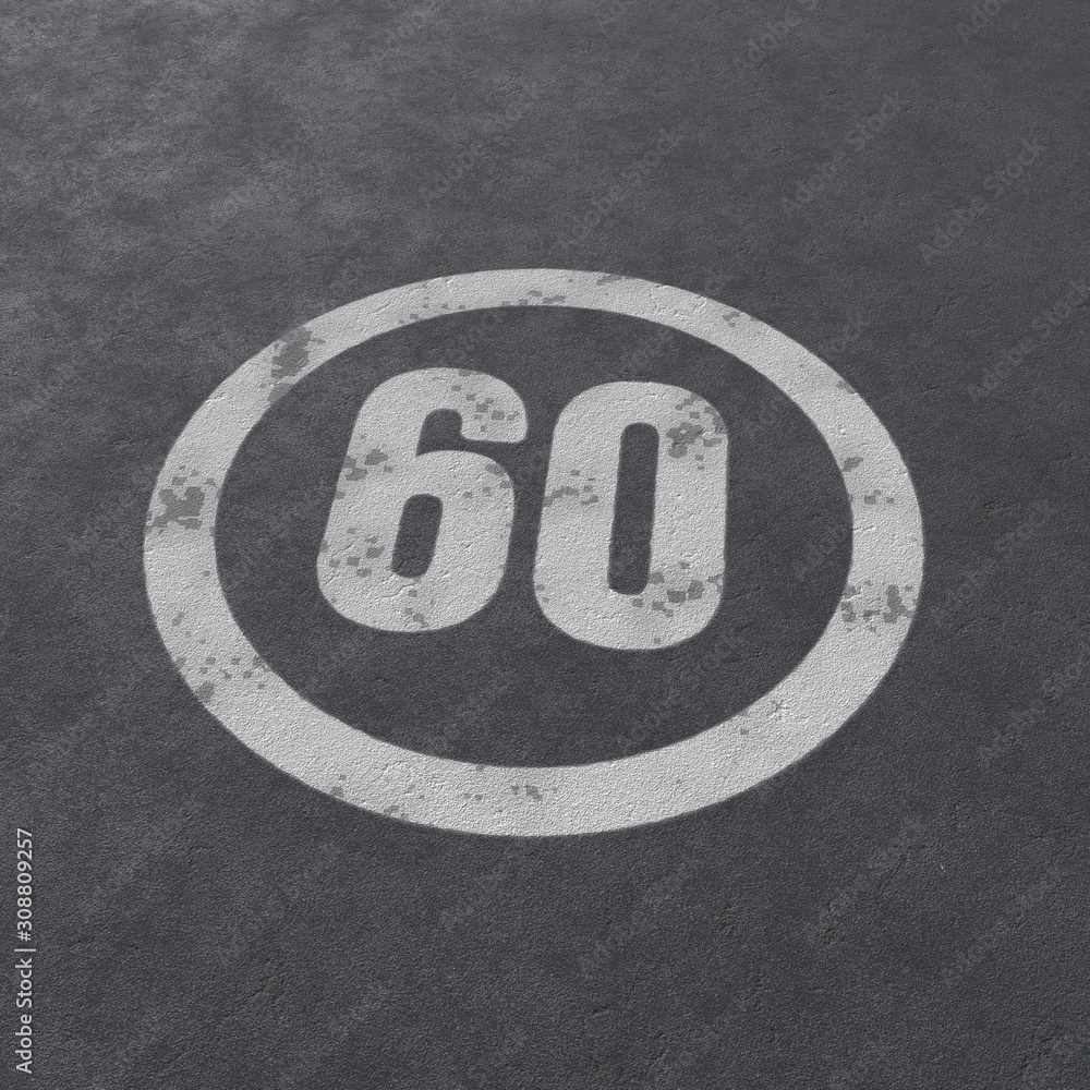 Fototapeta premium 60 speed limit. Sign painted on asphalt. 3d illustration