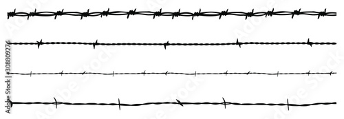 Vector silhouettes of barbed wire. the images are tileable and seamless.